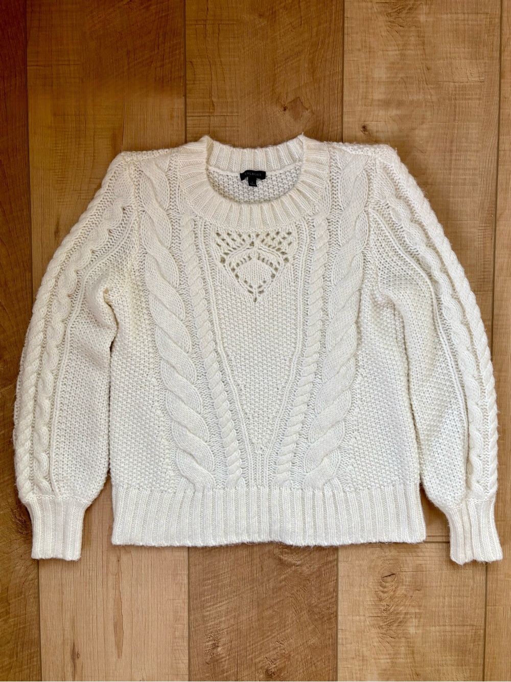 Talbots Cream Cable Knit Crewneck Sweater. Size Small